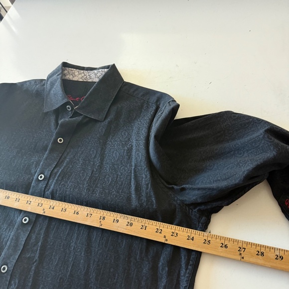 Robert Graham Designer All Black Paisley Print Flip Cuff Dress Shirt Mens XL - Picture 6 of 8